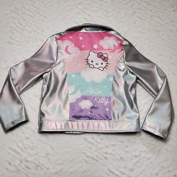 Sanrio Hello Kitty Girls Metallic Silver Moto Jacket & Pants Outfit Set Size 6 - Picture 11 of 13